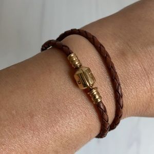 Rare- Pandora leather bracelet with 14k clasp